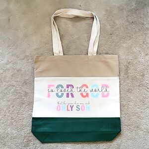 NWOT Handmade "FOR God so loved the World.... " Tote Bag